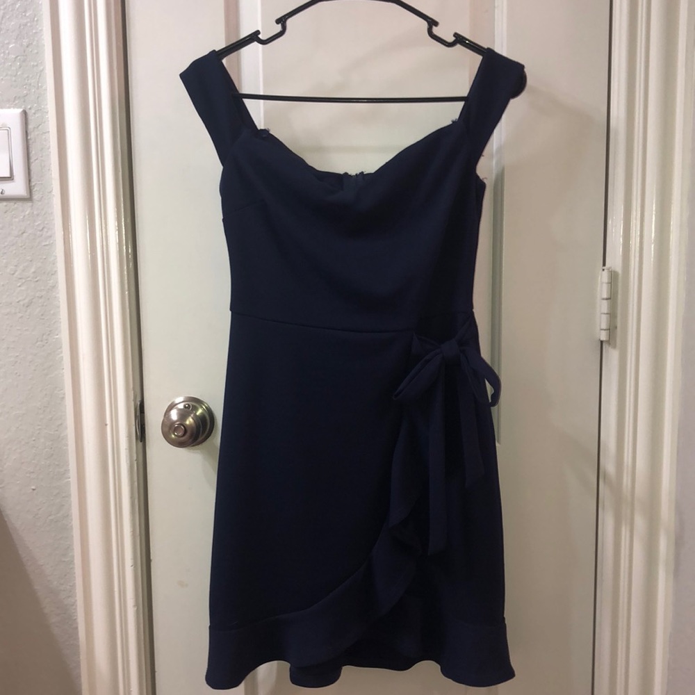 A pretty off the shoulder navy dress